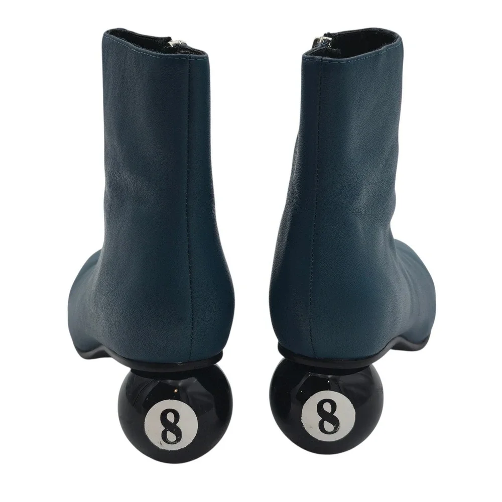 Maison Mihara Yasuhiro Billiard 8 Ball Heel Ankle Boots Teal Leather US‎ 7